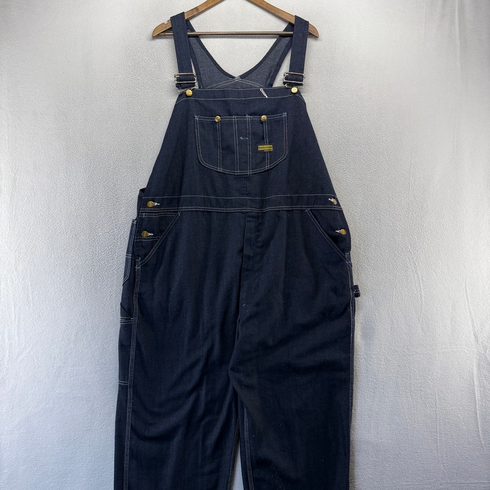 Vintage Toughskins Overalls Mens 46x30 Blue Denim Union Made Perma-Prest Sears